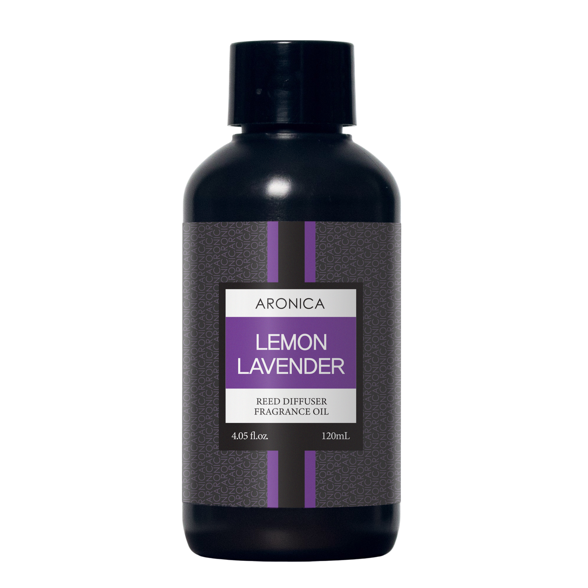 Aronica Lemon Lavender reed diffuser fragrance oil refill bottle, 120mL, with bold purple label, blending citrus and lavender aromatherapy scents